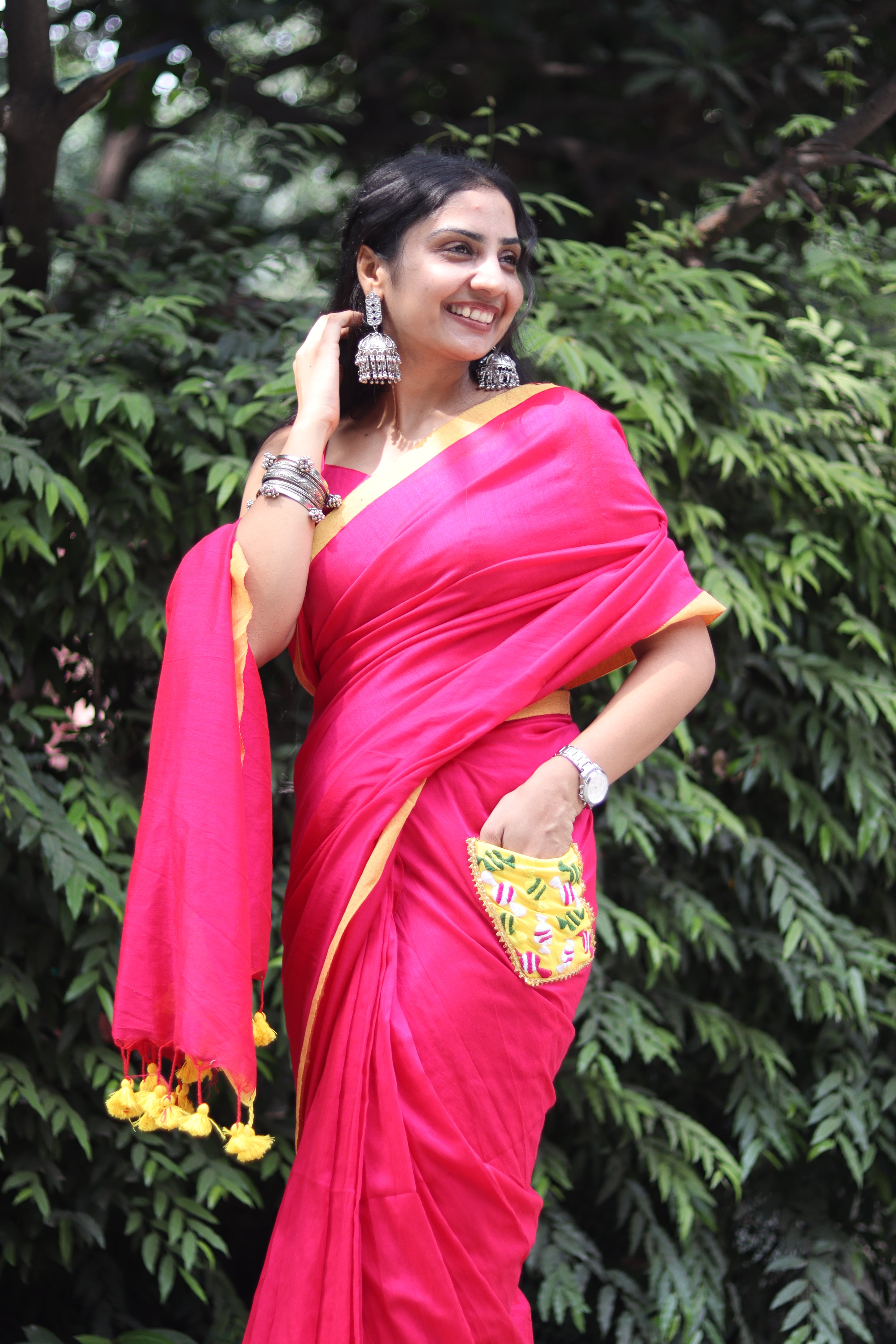Candy Crush – Ready-to-Wear Pocket Saree with Candy Embroidery - Kozylook